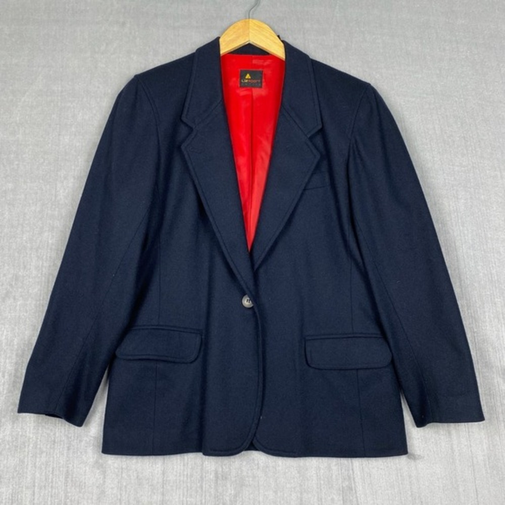 Vtg LizSport Blazer Womens Size 8P Navy Blue Wool Old Money Heritage Preppy